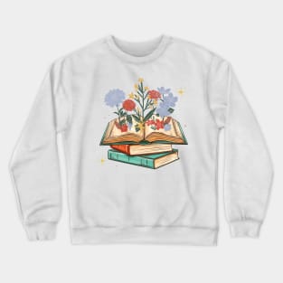 Cute Book And Wildflowers Lovers Gift Crewneck Sweatshirt